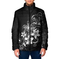 Hawaii Honu Padded Jacket Polynesian Curves Plumeria Grayscale - Polynesian Pride