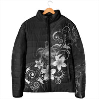 Hawaii Honu Padded Jacket Polynesian Curves Plumeria Grayscale - Polynesian Pride