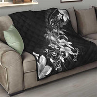 Hawaii Honu Quilt Polynesian Curves Plumeria Grayscale - Polynesian Pride