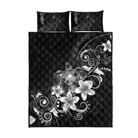 Hawaii Honu Quilt Bed Set Polynesian Curves Plumeria Grayscale - Polynesian Pride