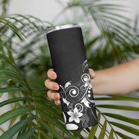 Hawaii Honu Skinny Tumbler Polynesian Curves Plumeria Grayscale - Polynesian Pride
