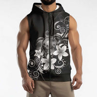Hawaii Honu Sleeveless Zip Hoodie Polynesian Curves Plumeria Grayscale LT05 - Polynesian Pride