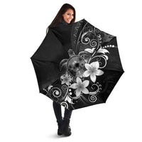Hawaii Honu Umbrella Polynesian Curves Plumeria Grayscale - Polynesian Pride