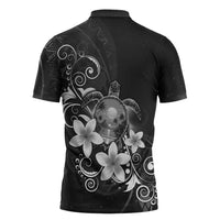 Hawaii Honu Zipper Polo Shirt Polynesian Curves Plumeria Grayscale LT05 - Polynesian Pride