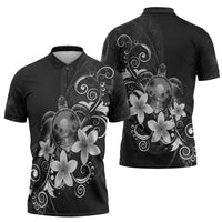 Hawaii Honu Zipper Polo Shirt Polynesian Curves Plumeria Grayscale LT05 - Polynesian Pride