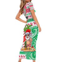 Hawaii Christmas Short Sleeve Bodycon Dress Santa Claus Surf Mele Kalikimaka LT05 - Polynesian Pride