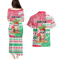Personalized Hawaii Christmas Couples Matching Puletasi Dress and Hawaiian Shirt Santa Claus Surf Mele Kalikimaka LT05 - Polynesian Pride