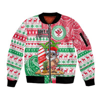 Personalized Hawaii Christmas Sleeve Zip Bomber Jacket Santa Claus Surf Mele Kalikimaka LT05 Unisex Red - Polynesian Pride