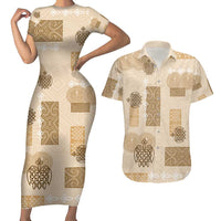 Vintage Lapita Couples Matching Short Sleeve Bodycon Dress and Hawaiian Shirt Iconic Double Face Pattern Beige LT05 Beige - Polynesian Pride