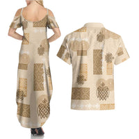 Vintage Lapita Couples Matching Summer Maxi Dress and Hawaiian Shirt Iconic Double Face Pattern Beige LT05 - Polynesian Pride