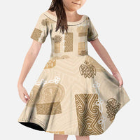 Vintage Lapita Family Matching Mermaid Dress and Hawaiian Shirt Iconic Double Face Pattern Beige