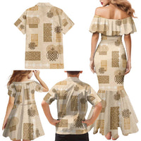 Vintage Lapita Family Matching Mermaid Dress and Hawaiian Shirt Iconic Double Face Pattern Beige