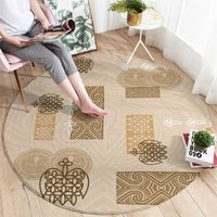 Vintage Lapita Round Carpet Iconic Double Face Pattern Beige