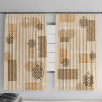 Vintage Lapita Window Curtain Iconic Double Face Pattern Beige LT05 With Hooks Beige - Polynesian Pride