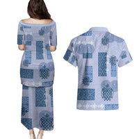 Vintage Lapita Couples Matching Puletasi and Hawaiian Shirt Iconic Double Face Pattern Blue LT05 - Polynesian Pride