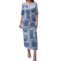 Vintage Lapita Family Matching Puletasi and Hawaiian Shirt Iconic Double Face Pattern Blue