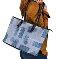 Vintage Lapita Leather Tote Bag Iconic Double Face Pattern Blue
