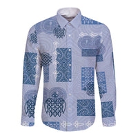 Vintage Lapita Long Sleeve Button Shirt Iconic Double Face Pattern Blue LT05 Unisex Blue - Polynesian Pride