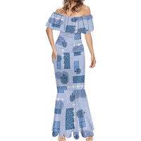 Vintage Lapita Mermaid Dress Iconic Double Face Pattern Blue LT05 - Polynesian Pride