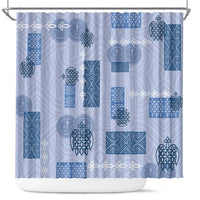 Vintage Lapita Shower Curtain Iconic Double Face Pattern Blue