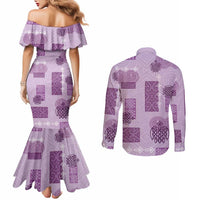 Vintage Lapita Couples Matching Mermaid Dress and Long Sleeve Button Shirt Iconic Double Face Pattern Violet LT05 - Polynesian Pride