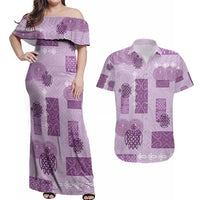 Vintage Lapita Couples Matching Off Shoulder Maxi Dress and Hawaiian Shirt Iconic Double Face Pattern Violet LT05 Violet - Polynesian Pride