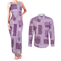 Vintage Lapita Couples Matching Tank Maxi Dress and Long Sleeve Button Shirt Iconic Double Face Pattern Violet LT05 Violet - Polynesian Pride