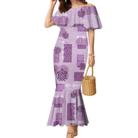 Vintage Lapita Family Matching Mermaid Dress and Hawaiian Shirt Iconic Double Face Pattern Violet