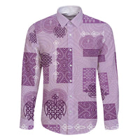 Vintage Lapita Family Matching Off The Shoulder Long Sleeve Dress and Hawaiian Shirt Iconic Double Face Pattern Violet