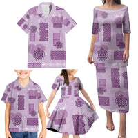 Vintage Lapita Family Matching Puletasi and Hawaiian Shirt Iconic Double Face Pattern Violet