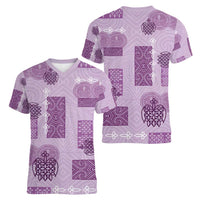 Vintage Lapita Women V-Neck T-Shirt Iconic Double Face Pattern Violet LT05 - Polynesian Pride