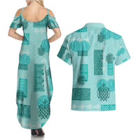 Vintage Lapita Couples Matching Summer Maxi Dress and Hawaiian Shirt Iconic Double Face Pattern Turquoise LT05 - Polynesian Pride