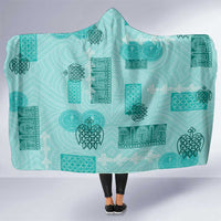 Vintage Lapita Hooded Blanket Iconic Double Face Pattern Turquoise LT05 One Size Turquoise - Polynesian Pride