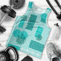 Vintage Lapita Men Tank Top Iconic Double Face Pattern Turquoise LT05 - Polynesian Pride