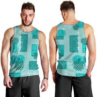 Vintage Lapita Men Tank Top Iconic Double Face Pattern Turquoise LT05 - Polynesian Pride