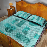Vintage Lapita Quilt Bed Set Iconic Double Face Pattern Turquoise LT05 - Polynesian Pride