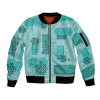Vintage Lapita Sleeve Zip Bomber Jacket Iconic Double Face Pattern Turquoise LT05