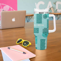 Vintage Lapita Tumbler With Handle Iconic Double Face Pattern Turquoise LT05 - Polynesian Pride