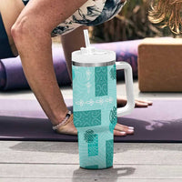Vintage Lapita Tumbler With Handle Iconic Double Face Pattern Turquoise LT05 - Polynesian Pride