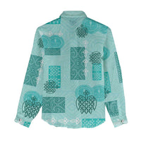 Vintage Lapita Women Casual Shirt Iconic Double Face Pattern Turquoise LT05