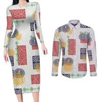 Vintage Lapita Couples Matching Long Sleeve Bodycon Dress and Long Sleeve Button Shirt Iconic Double Face Pattern LT05 Colorful - Polynesian Pride
