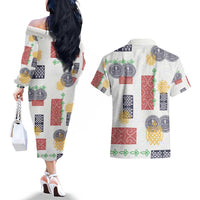 Vintage Lapita Couples Matching Off The Shoulder Long Sleeve Dress and Hawaiian Shirt Iconic Double Face Pattern LT05 - Polynesian Pride