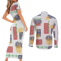 Vintage Lapita Couples Matching Short Sleeve Bodycon Dress and Long Sleeve Button Shirt Iconic Double Face Pattern LT05 - Polynesian Pride