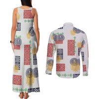 Vintage Lapita Couples Matching Tank Maxi Dress and Long Sleeve Button Shirt Iconic Double Face Pattern LT05 - Polynesian Pride