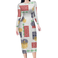 Vintage Lapita Family Matching Long Sleeve Bodycon Dress and Hawaiian Shirt Iconic Double Face Pattern