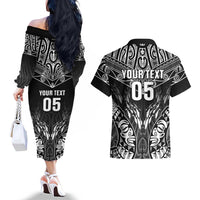 Custom New Zealand Fishing Couples Matching Off The Shoulder Long Sleeve Dress and Hawaiian Shirt Aotearoa Maori Koru - Polynesian Pride