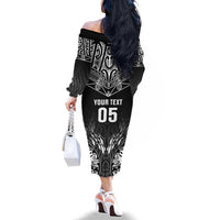 Custom New Zealand Fishing Family Matching Off The Shoulder Long Sleeve Dress and Hawaiian Shirt Aotearoa Maori Koru - Polynesian Pride