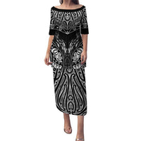 Custom New Zealand Fishing Puletasi Aotearoa Maori Koru LT05 Long Dress Black - Polynesian Pride