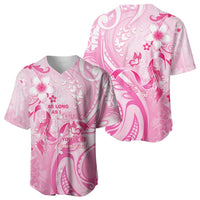 Personalised Memorial Pink Breast Cancer Awareness Baseball Jersey Plumeria Floral Tribal Pattern LT05 - Polynesian Pride