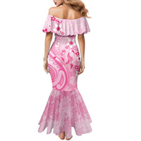 Personalised Memorial Pink Breast Cancer Awareness Family Matching Mermaid Dress and Hawaiian Shirt Plumeria Floral Tribal Pattern - Polynesian Pride